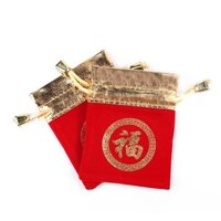 Combo 5 túi gấm đỏ hoa văn ấn tròn in chữ Phúc phong thủy tài lộc