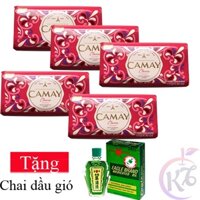 Combo 5 xà bông cục CAMAY CLASSIC 125g (màu Đỏ) Tặng 1 chai dầu gió xanh 24ml - xà phòng tắm và chăm sóc cơ thể phù hợp