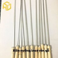 Combo 5 xiên nướng inox cán gỗ chuyên nướng thịt tại bàn, cạnh dẹt giữ chặt thực phẩm, hạn chế xoay