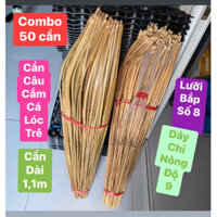 [Combo 50 cần] Cần câu cắm cá lóc trê, lưỡi bắp số 8 chống quát, cần cao 1,1 met, dây nông độ 9 Câu Cá Đi Câu Bắt Cá
