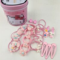 Combo 50 kẹp tóc và dây cột tóc cho bé nhiều màu sắc họa tiết khác nhau, dây buộc tóc mềm và dai 8792