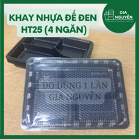 Combo 50 Khay Nhựa Đế Đen 4 Ngăn Kèm Nắp Dùng Để Đựng Cơm Văn Phòng, Bún Đậu, Cơm Chay,...