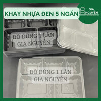 Combo 50 Khay Nhựa Đế Đen 5 Ngăn Kèm Nắp Dùng Để Đựng Cơm Văn Phòng, Bún Đậu, Cơm Chay,...