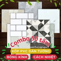 Combo 50 Tấm Xốp Dán Tường Vân Đá Bóng có keo sẵn, chống thấm, cách nhiệt.