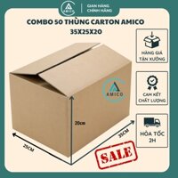Combo 50 Thùng Giấy Carton Amico 35x25x20 3 Lớp Sóng B Một Mặt Nâu Cứng Cáp Chịu Lực Nén Bục Tốt