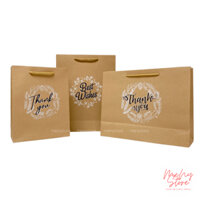 Combo 50 túi giấy kraft đựng quà dày đẹp in thank you, best wishes có quai xách