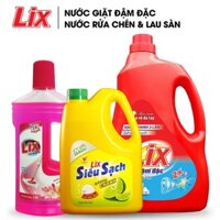 COMBO 55 gồm Nước giặt LIX hương hoa 2kg+ Nước rửa chén LIX siêu sạch chanh 1.4kg + Nước lau sàn LIX lily hoa hồng 1 lít