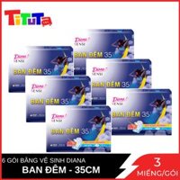Combo 6 Băng vệ sinh Diana Ban Đêm Mặt Bông Êm Mềm 35cm 3 miếng  gói x6