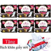 Combo 6 bịch Băng vệ sinh Elis Fairy Wings Ban Đêm gói 5 miếng - dài 35cm Có Cánh Tặng 1 bịch khăn giấy ướt 80 tờ