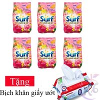 Combo 6 bịch Bột giặt Surf gói 380g Tặng 1 bịch khăn giấy ướt 80 tờ - xà bông hương nước xả vải ngát hương xuân giặt đồ