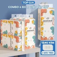 Combo 6 Bịch Khăn Giấy Treo Tường Đa Sắc TOP GIA (Tặng Móc Treo Tường) Giấy Ăn 4 Lớp 1280 Tờ Top Gia