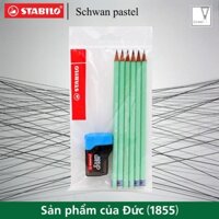 Combo 6 bút chì thân gỗ STABILO Schwan Pastel 421 2B + chuốt chì PS4538 – Màu xanh lá pastel (Pastel Green)