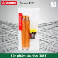 Combo 6 bút chì thân gỗ STABILO Swano 4905 2B (có đầu tẩy) + chuốt chì PS4538