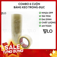 Combo 6 Cuộn Băng Keo 100 Yards Trong/Đục - Băng Dính Dán Thùng Chắc Chắn, Dính Chặt