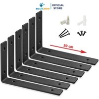Combo 6 giá treo chữ L BLUEZON 20cm, ke chữ L bằng thép phủ sơn tĩnh điện màu đen, kèm phụ kiện vít tắc kê