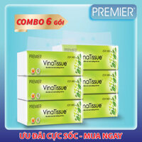 COMBO 6 GÓI Khăn giấy lụa đa năng Premier VinaTissue 2 lớp 100 bột giấy nguyên sinh, không chất tẩy 180 tờ