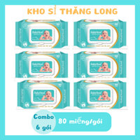 Combo 6 gói Khăn ướt em bé BabyHood không mùi 80 miếng/gói, không cồn, không hương liệu