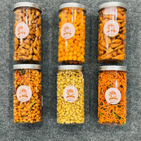 combo 6 hũ snack quẩy: đùi gà phô mai, tăm quê đậu, đùi gà cay to, ngô cay trắng, nui chiên phô mai, ngô cay bò