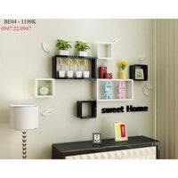 Combo 6 kệ treo tường hình chữ nhật ô vuông Gỗ lõi xanh chống ẩm + Tặng lá gỗ 3D dán tường.