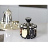 COMBO 6 lọ đựng gia vị bằng thuỷ tinh cao cấp có roong cao su bảo vệ chống ẩm, kèm giá để xoay 360 độ