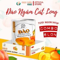 Combo 6 lon đào ngâm nước đường Cát Long 565g chuyên dùng pha chế