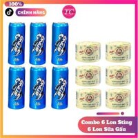 Combo 6 Lon Sting Xanh và 6 Lon Sữa Gấu Thái Lan vn lon/ thùng sting  xanh dương