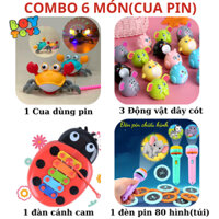 COMBO 6 món đồ chơi cua nhà tắm, đàn bọ cánh cam, động vật vặn cót dễ thương, đèn pin chiếu 80 hình