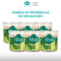 Combo 6 Tăm Bông Niva Hũ Xoay 200 Que Thân Giấy AJ2 Đa Năng Chuyên Dùng Ngoáy Tai, Vệ Sinh, Trang Điểm, Thân Thiện Môi Trường - AJ2 - 200 Que giấy