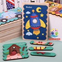 Combo 6 Tranh Ghép Hình 2 Mặt Bằng Gỗ Dạng Que Kem Đồ Chơi Xếp Hình Thông Mingh Cho Trẻ Sáng Tạo