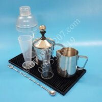 Combo 7 dụng cụ pha chế dùng cho quán cafe, quầy bar, sinh tố - shaker in mờ 700ml