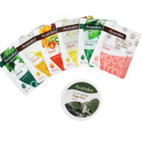 Combo 7 Mặt nạ Avander 1 Hũ Mặt nạ đất sét bùn non 6 Mặt na giấy Trà Xanh, Ngọc Trai, Nha đam, Trái cây, Ốc sên, collagen