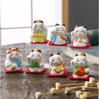 combo 7 mèo may mắn thất phúc thần MMM4 Tài Lộc Trang Trí Văn Phòng Để Bàn Phong Thủy Nhà Cửa gốm sứ phong cách Nhật Bản