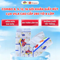[Combo 8, 9, 12, 16 gói] Khăn giấy rút lụa VILA cao cấp 280 tờ 4 lớp mềm mịn siêu dai, thấm hút tốt