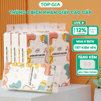 Combo 8 Bịch Khăn Giấy Treo Tường Đa Sắc Top Gia, Giấy Vệ Sinh, Giấy Ăn 4 Lớp 1280 Tờ 4D Cao Cấp