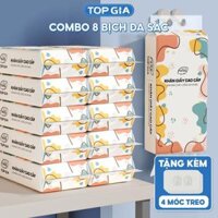 Combo 8 Bịch Khăn Giấy Treo Tường Đa Sắc Top Gia, Giấy Ăn 4 Lớp 1280 Tờ, Giấy Vệ Sinh Top Gia