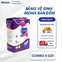 Combo 8 gói băng vệ sinh ban đêm MOHA cao cấp hộp 5 miếng.