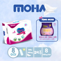 Combo 8 gói băng vệ sinh có cánh MOHA cao cấp  hộp 8 miếng hương bạc hà.