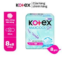 Combo 8 gói băng vệ sinh Kotex Maxcool French Spa siêu mỏng cánh 23cm 8Mgói