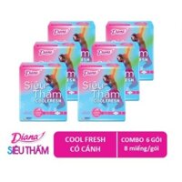 Combo 8 gói BĂNG VỆ SINH  DIANA SIÊU THẤM COOL FRESH CÁNH 8M