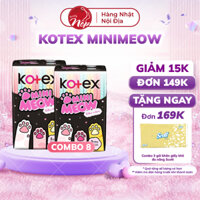 [Combo 8 gói] Băng vệ sinh Kotex Mini Meow siêu mềm 24cm (Gói 8 miếng) - Nếp beauty