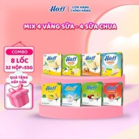 Combo 8 lốc mix 4 sữa chua và 4 váng sữa Hoff bổ sung xơ và chất béo cho bé ăn dặm từ 6 tháng (8 lốc – 32 hộp/55g)