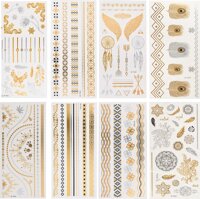 Combo 8 tờ hình xăm dán nhũ ánh kim nghệ thuật 3D họa tiết henna 2115cm