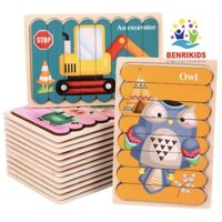 Combo 8 Tranh Ghép Hình Puzzle bằng Que Kem Gỗ Domino 2 Mặt Kể Chuyện Cho Bé Phát Triển Sáng Tạo