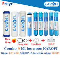 Combo 9 Lõi Lọc Nước Karofi Chính Hãng: Smax Duo 123, Màng RO Dupont 50GPD, Lõi T33 Mineral Nano ORP