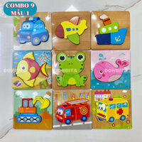 Combo 9 Tranh Ghép Hình 3D Nổi Con Vật Và Phương Tiện Bằng Gỗ Cho Bé Xếp Hình Lắp Ráp Montessori (3D màu)