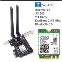 Combo: Adapter chuyển đổi và Card WiFi Intel AX200 802.11ax (2400Mbps) Wi-Fi 6, Bluetooth 5.0 khe PCIe-1x