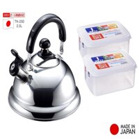 Combo ấm đun nước bếp từ cao cấp Quick One 2.5L 2 hộp đựng, bảo quản thực phẩm 2L - made in Japan