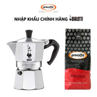 Combo Ấm pha cà phê Bialetti Moka Express và 500g cafe bột pha ấm ProCaffe Classico