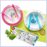 Combo ăn dặm: 1 Đũa tập gắp; 1 Bộ Bát Upass kèm thìa và dĩa hữu cơ cho bé