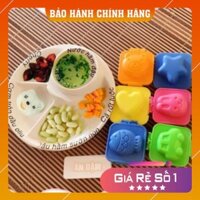 Combo ăn dặm: 1 Khay ăn dặm tròn 4 ngăn Inomata Nhật và Bộ 6 Khuôn ép cơm bento cho bé